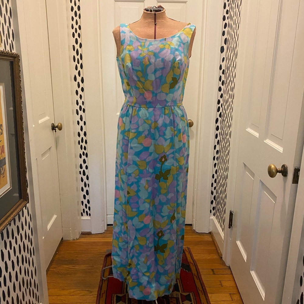 Vintage floral retro maxi dress handmade